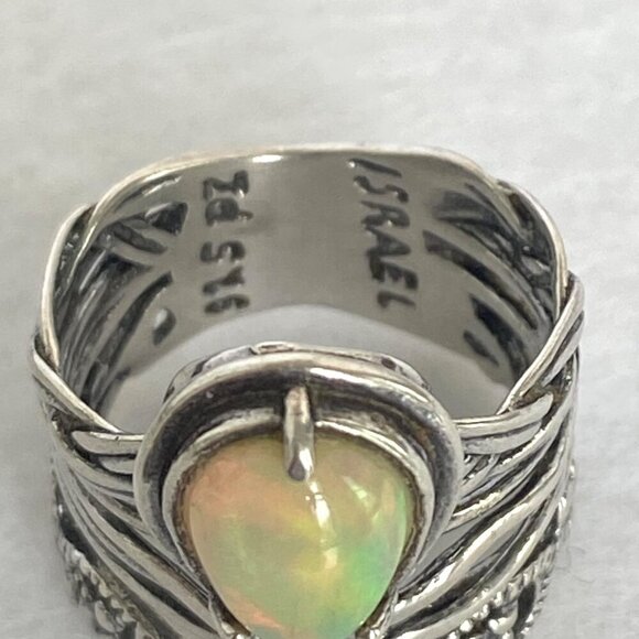 Sterling Silver 925 PZ Modernist Israel Opal Teardrop Wide Band Ring Sz 5.75 - Picture 7 of 16